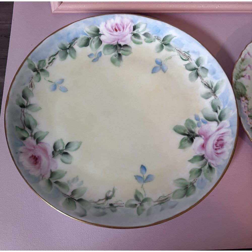 4 Vintage Blue Pink Yellow Mismatched Plate Wall Collage Display Floral Cottage - Picture 3 of 13